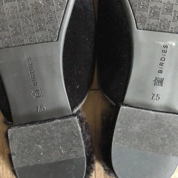 Birdies Phoebe Velvet Faux Fur Black Mules 7.5 - Picture 7 of 10